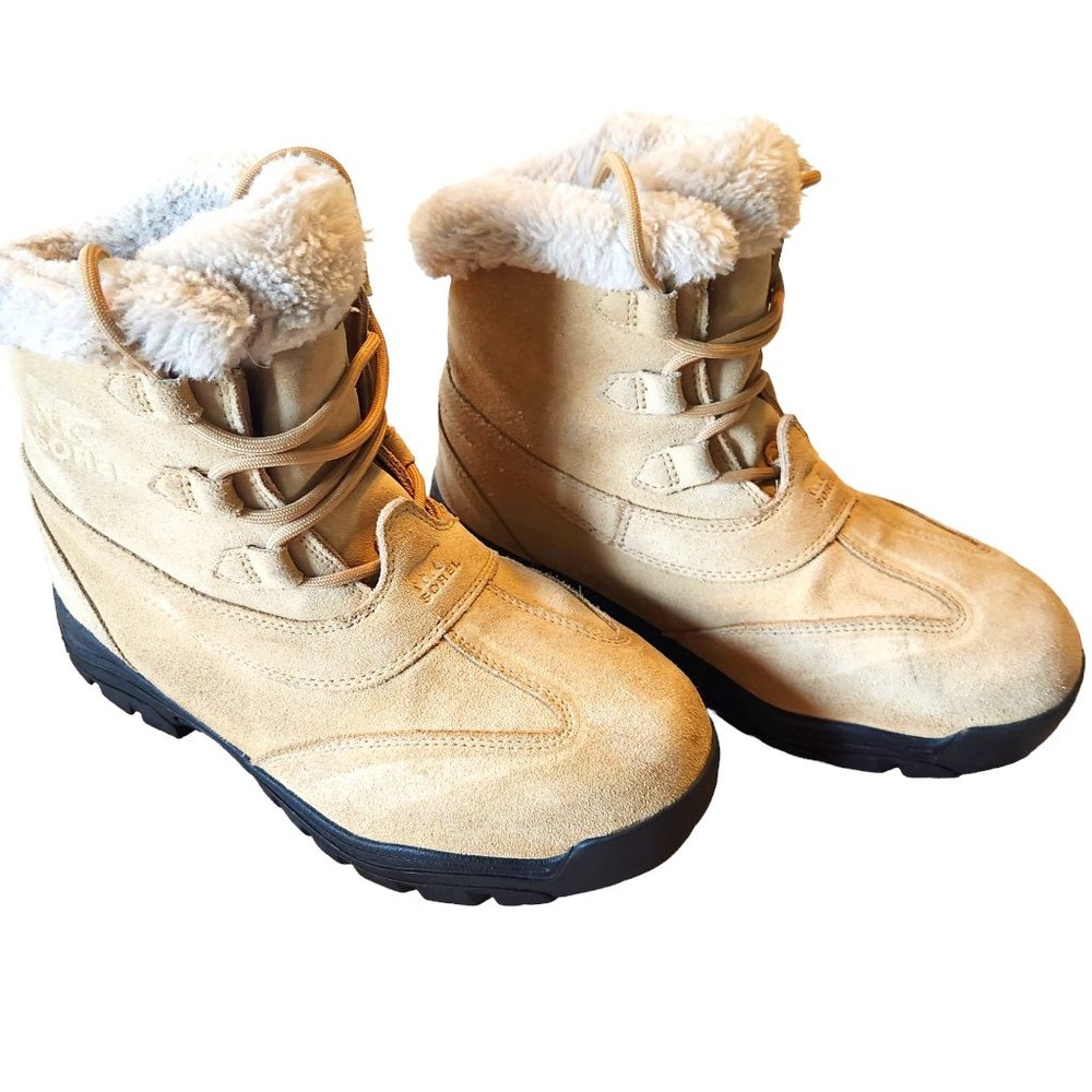 Sorel Women's Waterfall Beige Thinsulate Boots Size 9, Suede, Sherpa Lined Cuffs